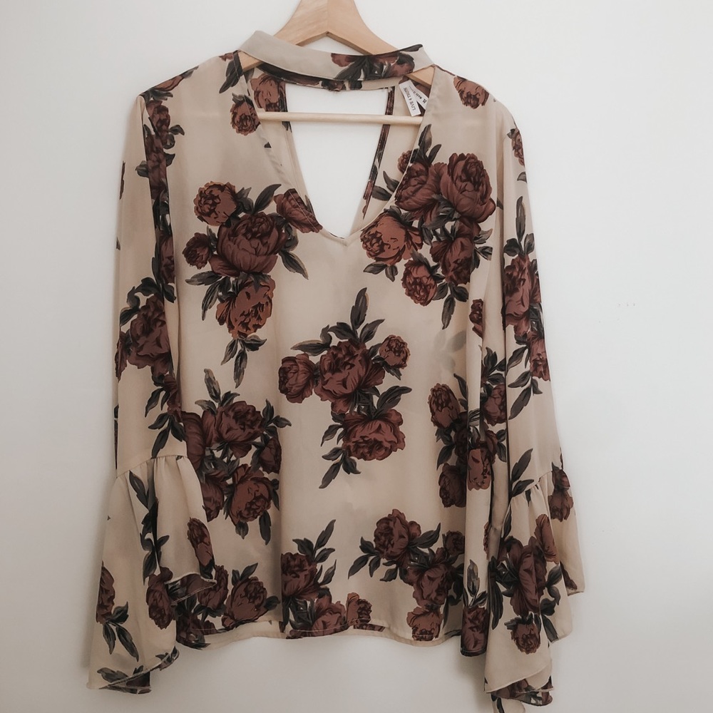 Love 4 Truth Flowy Sleeve Maroon Floral Blouse
